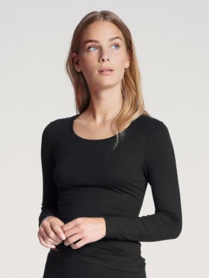 Biancheria Intima Donna Calida Natural Comfort Shirt Long Sleeve Schwarz | 6045-ZYKXI