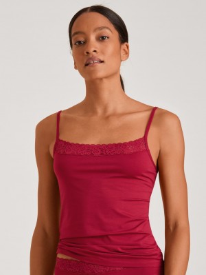 Biancheria Intima Donna Calida Natural Comfort Lace Spaghetti Top Rosse | 8763-JSZOM