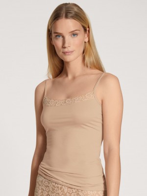 Biancheria Intima Donna Calida Natural Comfort Lace Spaghetti Top Rosa | 5930-QFBEA