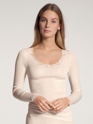 Biancheria Intima Donna Calida Richesse Lace Shirt Long Sleeve Corallo | 5236-OFCRY