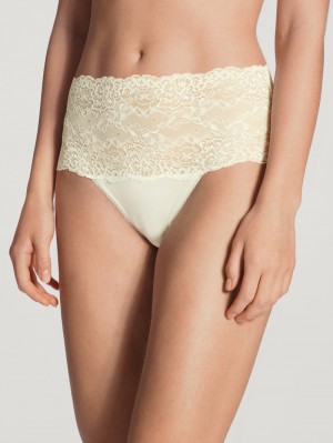 Biancheria Intima Donna Calida Sensual Secrets High-waisted Briefs With Lace Waistband Alabaster Crème | 9150-VTQWB