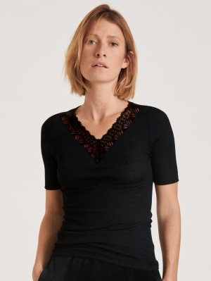 Biancheria Intima Donna Calida Silky Wool Glam Shirt Short Sleeve Ws Schwarz | 1342-KZDMI