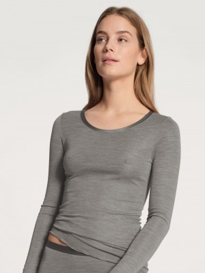 Biancheria Intima Donna Calida True Confidence Shirt Long Sleeve Platin Melé_ | 8631-LASTG