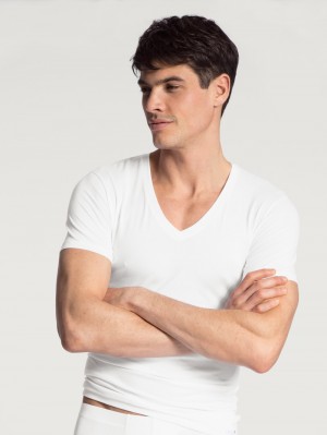 Biancheria Intima Uomo Calida Evolution V-shirt Weiss | 1539-YFEWO
