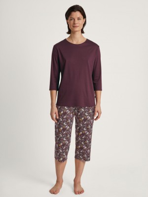 Pigiami Donna Calida African Dreams 3/4 Pyjama Blu Reale Rosse | 3097-CXPRH