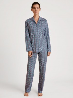 Pigiami Donna Calida Spring Nights Pyjamas, Buttoned Through Blu | 0567-XTGJB