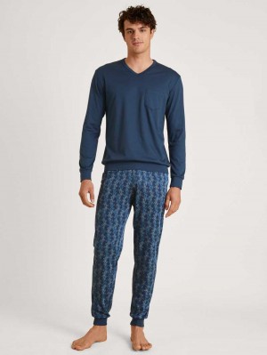 Pigiami Uomo Calida Relax Choice 2 Pyjama With Cuff Blu | 7965-NCUZB