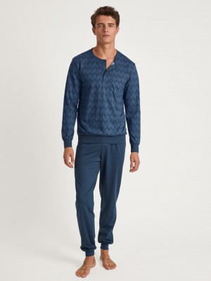 Pigiami Uomo Calida Relax Imprint 2 Pyjama With Cuff Blu | 7385-KLNEZ