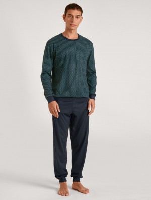 Pigiami Uomo Calida Relax Imprint 2 Pyjama With Cuff Corallo Verdi | 1283-UGMBA