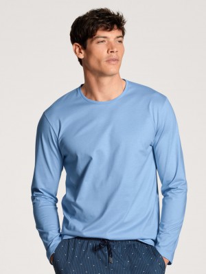 Pigiami Uomo Calida Remix Basic Sleep Shirt Long Sleeve Blu | 6932-EMWAH
