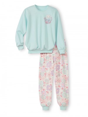 Pyjama Bambino Calida Kids Flowers Pyjama With Cuff Blu | 1240-DXLFZ